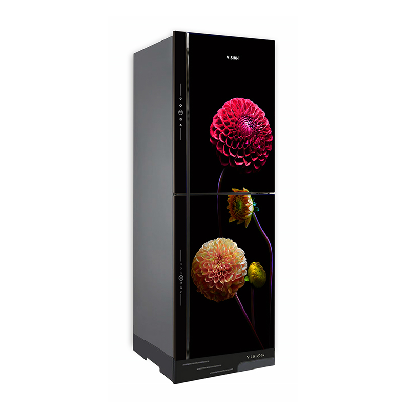 VISION Glass Door Refrigerator RE-330 Liter Dahlia Flower Bottom Mount