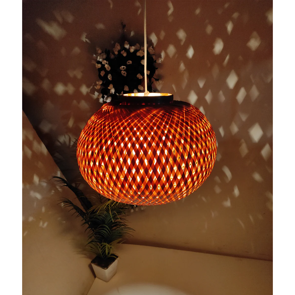 Bamboo Double Layer gound Ceiling Lampshade - Brown