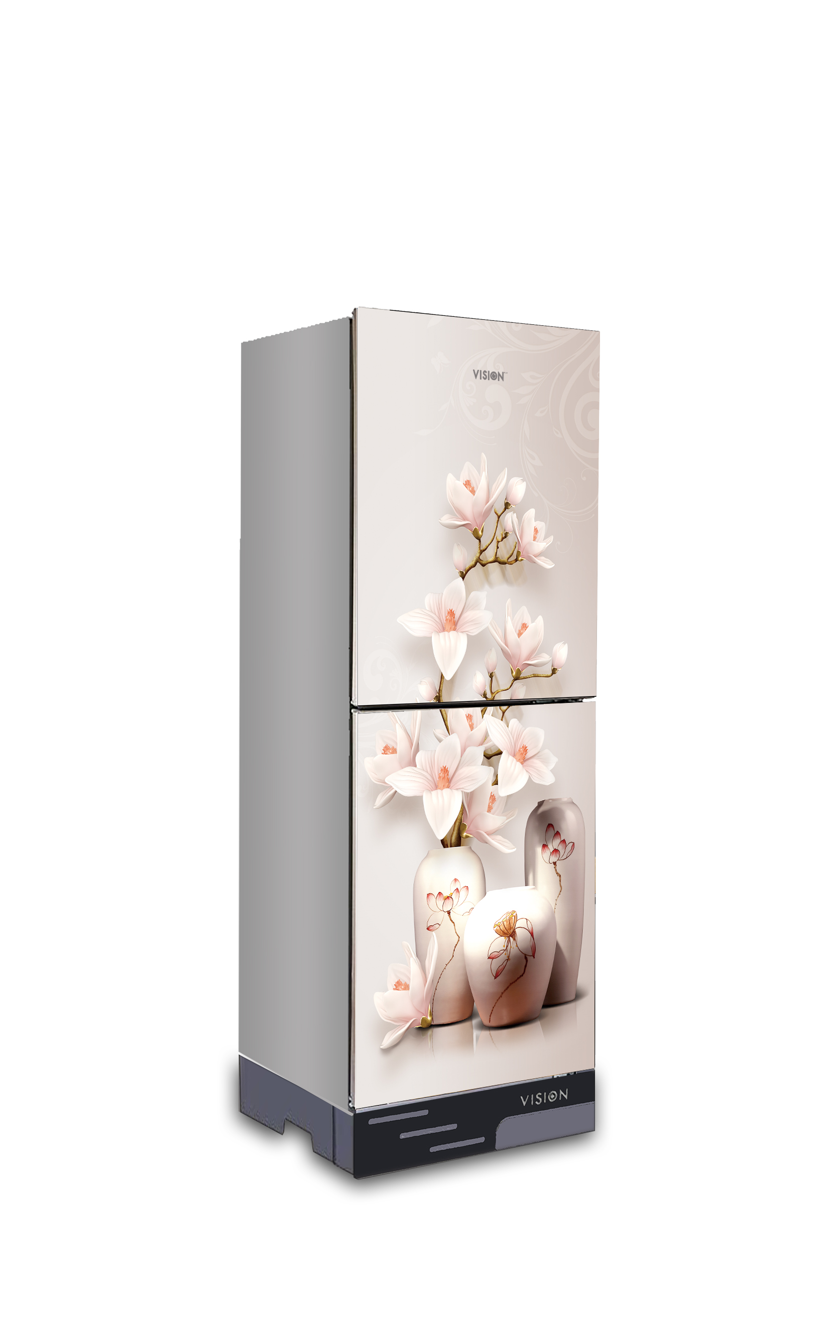 VISION Glass Door Refrigerator RE-240 Liter Vase W Magnolia Flower Top Mount