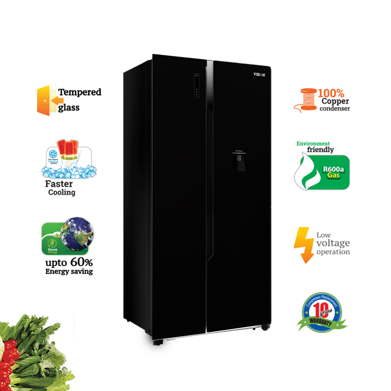 VISION Glass Door Refrigerator Side By Side Inverter SHR 566 Liter